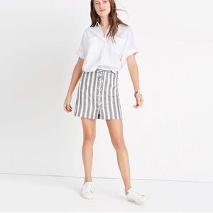 Madewell Striped Lace-Up Skirt Gray White Size 6 Linen Cotton